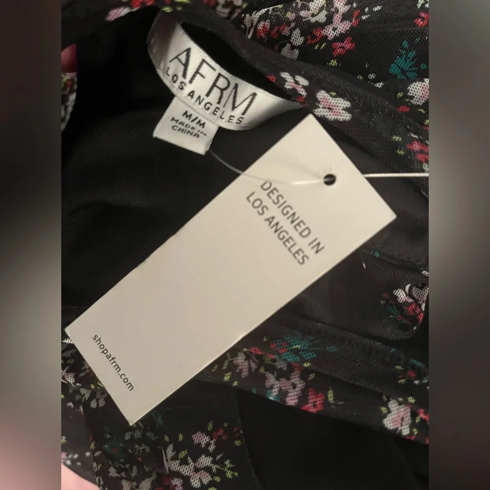 NWT AFRM Mesh Tiered Black Floral Print Mini Dress - Size M - Picture 3 of 4